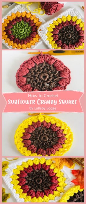 Sunflower Granny Square Crochet by Lullaby Lodge