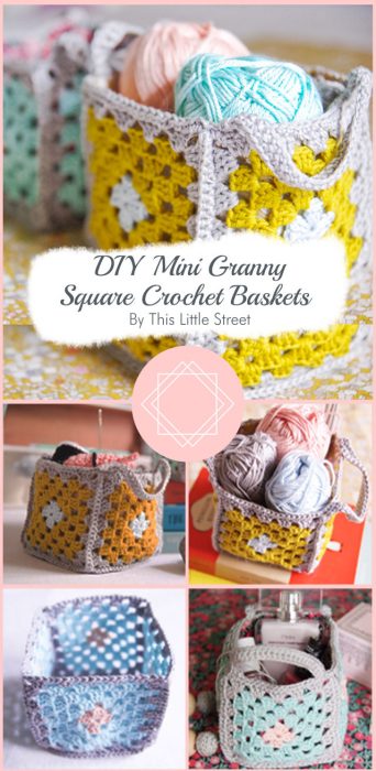 DIY Mini granny square crochet baskets By This Little Street