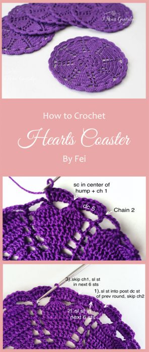 Crochet Hearts Coaster By Fei