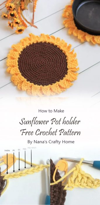 Sunflower Pot holder Free Crochet Pattern By Nana's Crafty Home