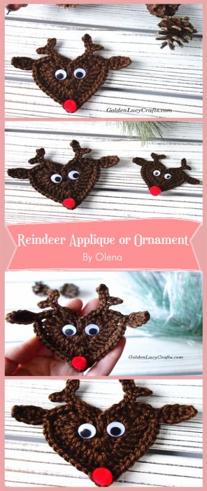 Crochet Reindeer Applique or Ornament By Olena