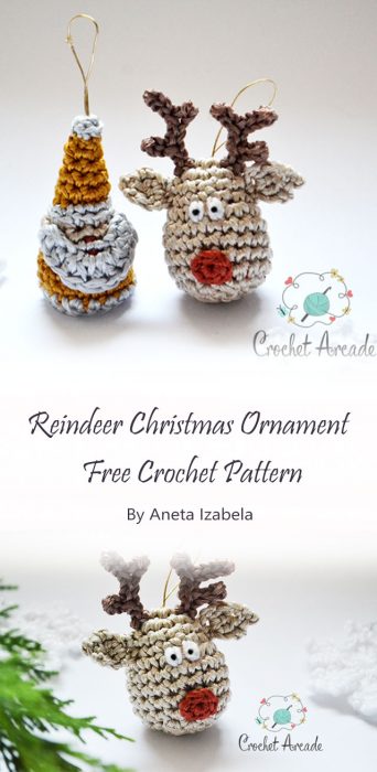 Reindeer Christmas Ornament Free Crochet Pattern By Aneta Izabela