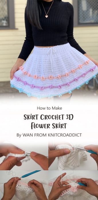 How to Crochet Skirt - Crochet 3D Flower Skirt By WAN FROM KNITCROADDICT
