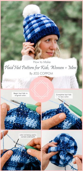 Free Crochet Plaid Hat Pattern for Kids, Women + Men By JESS COPPOM