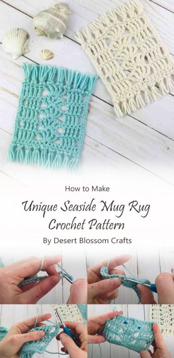 Unique Seaside Mug Rug Crochet Pattern By Desert Blossom Crafts