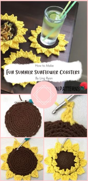 Fun Summer Sunflower Coasters (Free crochet pattern) By Ling Ryan