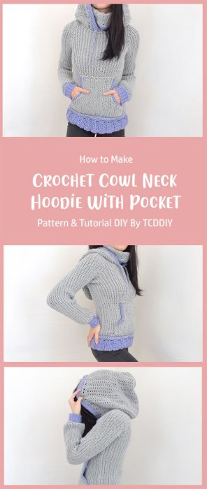 Crochet Cowl Neck Hoodie With Pocket | Pattern & Tutorial DIY By TCDDIY