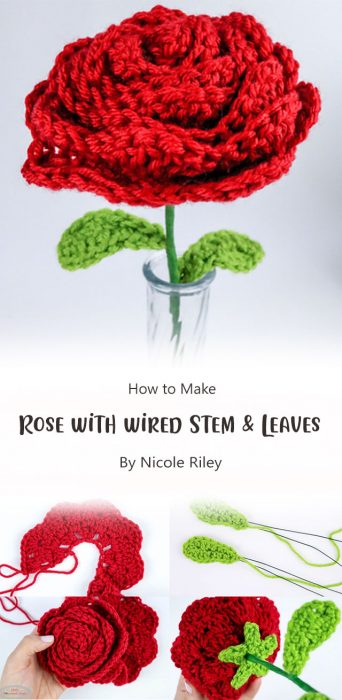 Rose with wired Stem & Leaves By Nicole Riley