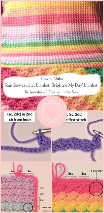 Rainbow crochet blanket – ‘Brighten My Day’ blanket By Jennifer of Crochet in the Sun