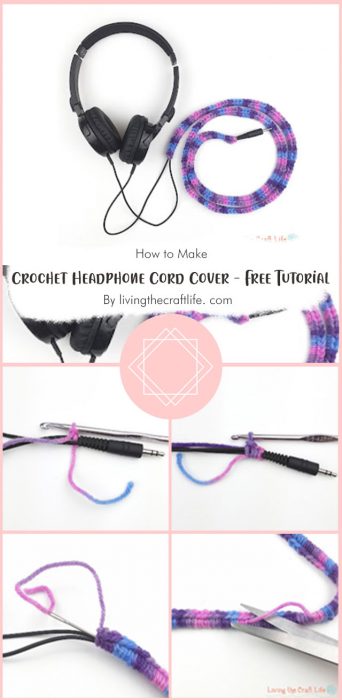 Crochet Headphone Cord Cover - FREE TUTORIAL By livingthecraftlife. com