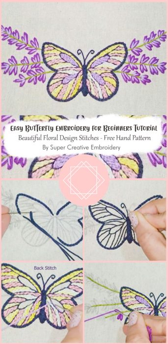 Easy Butterfly Embroidery for Beginners Tutorial/Beautiful Floral Design Stitches/Free Hand Pattern By Super Creative Embroidery