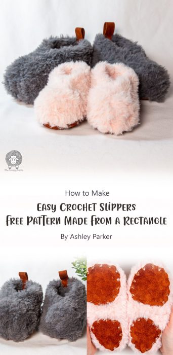 Easy Crochet Slippers Free Pattern Made From a Rectangle By Ashley Parker