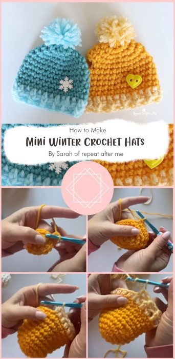 Mini Winter Crochet Hats By Sarah of repeat after me
