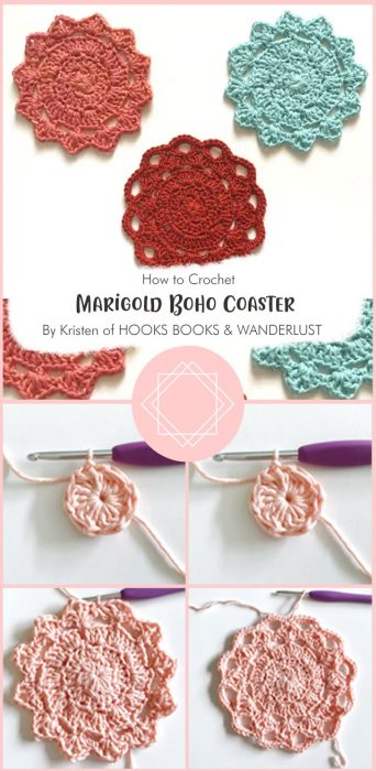 Marigold Boho Coaster By Kristen of HOOKS BOOKS & WANDERLUST