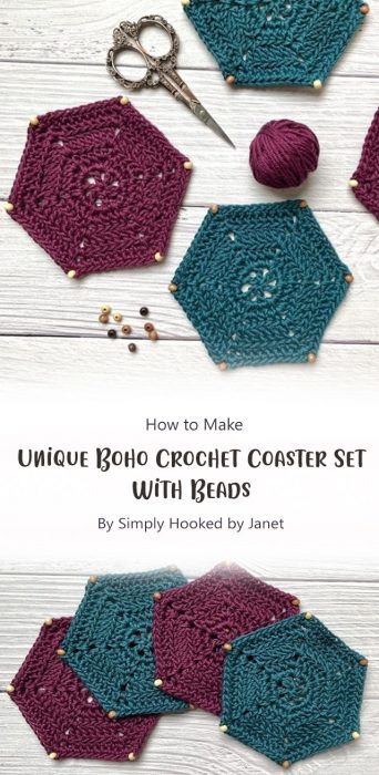 Unique Boho Crochet Coaster Set With Beads By Simply Hooked by Janet