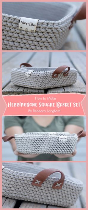 Herringbone Square Basket Set By Rebecca Langford