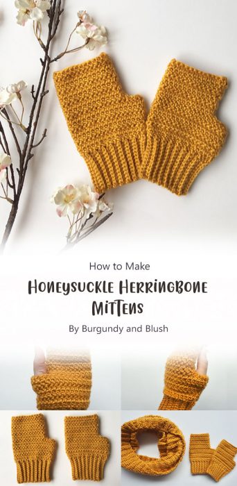 Honeysuckle Herringbone Mittens By Burgundy and Blush
