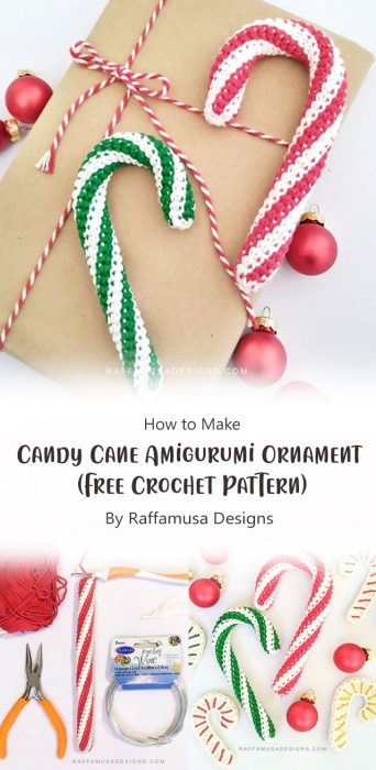 Candy Cane Amigurumi Ornament (Free Crochet Pattern) By Raffamusa Designs