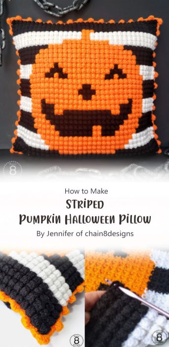 Striped Pumpkin Halloween Pillow By Jennifer of chain8designs