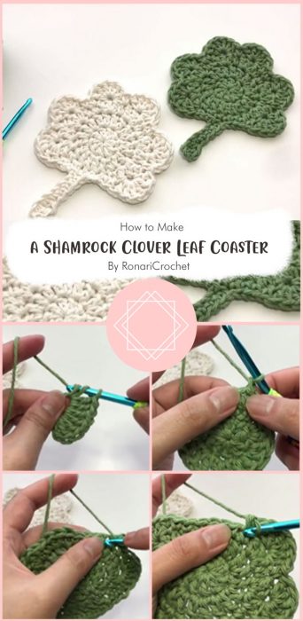 How to Crochet a Shamrock Clover Leaf Coaster By RonariCrochet