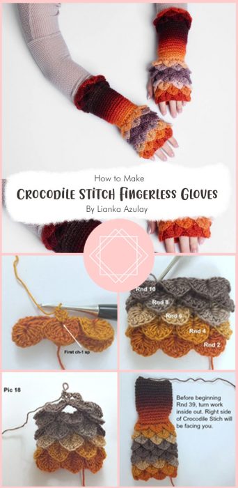 Free Crochet Pattern - Crocodile Stitch Fingerless Gloves By Lianka Azulay