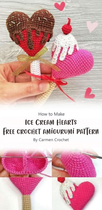 Ice Cream Hearts – Free crochet amigurumi pattern By Carmen Crochet