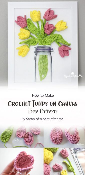 Crochet Tulips on Canvas By Sarah of repeat after me