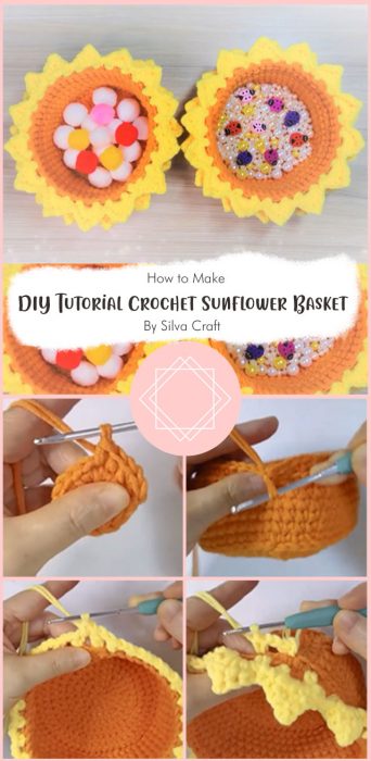 DIY Tutorial Crochet Sunflower Basket By Silva Craft