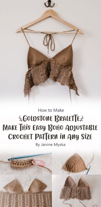 Goldstone Bralette – Make this Easy Boho Adjustable Crochet Pattern in Any Size By Janine Myska
