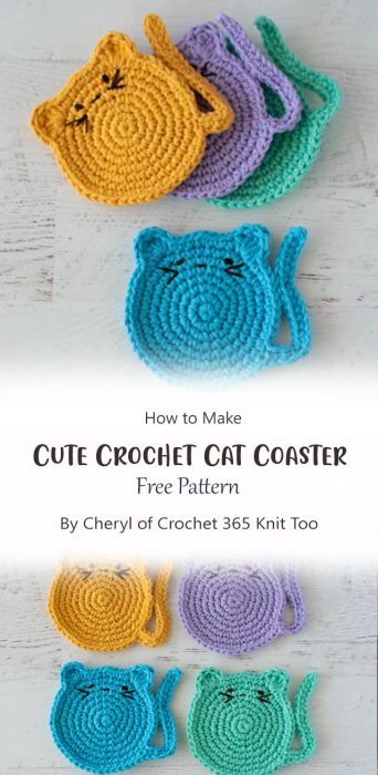 Cute Crochet Cat Coaster By Cheryl of Crochet 365 Knit Too
