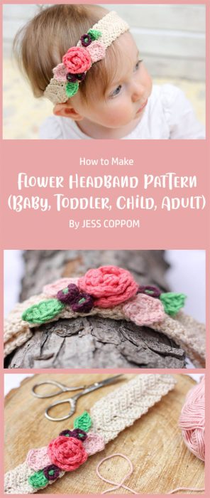 Free Crochet Flower Headband Pattern (Baby, Toddler, Child, Adult) By JESS COPPOM