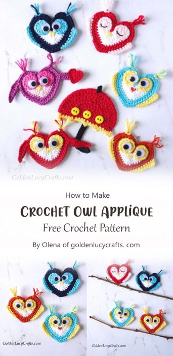 Crochet Owl Applique By Olena of goldenlucycrafts. com