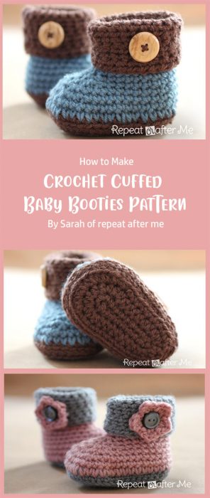 Crochet Cuffed Baby Booties Pattern By Sarah of repeat after me!