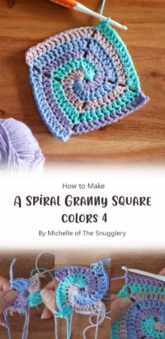 How To Crochet A Spiral Granny Square - 4 colors! By Michelle of The Snugglery