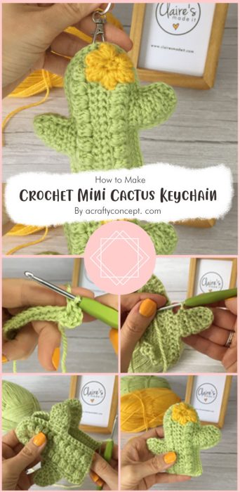 How to Crochet Mini Cactus Keychain-Free Crochet Pattern By acraftyconcept. com