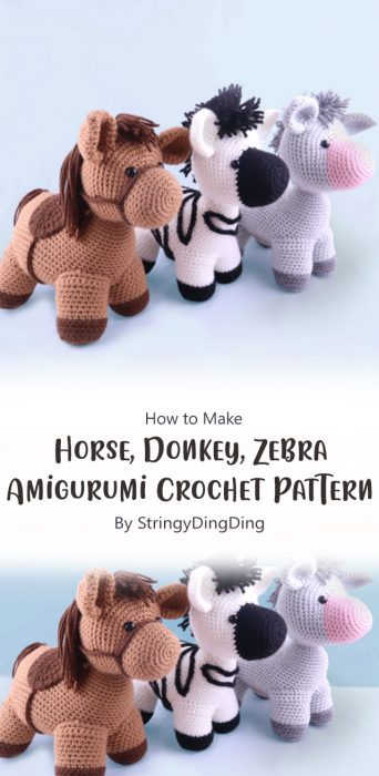Horse Bundle: Horse, Donkey, Zebra Amigurumi Crochet Pattern By StringyDingDing
