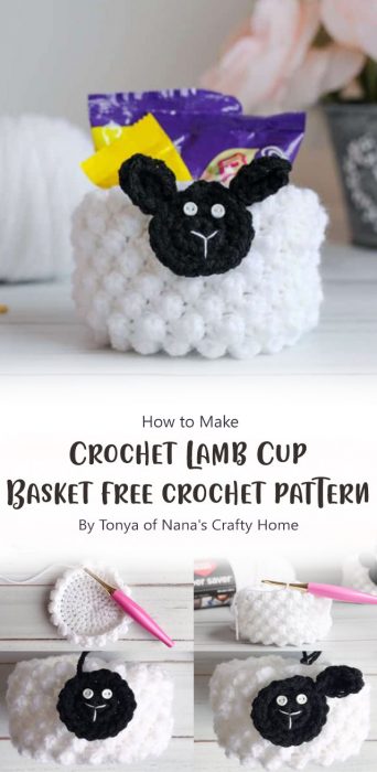 Crochet Lamb Cup Basket free crochet pattern By Tonya of Nana's Crafty Home