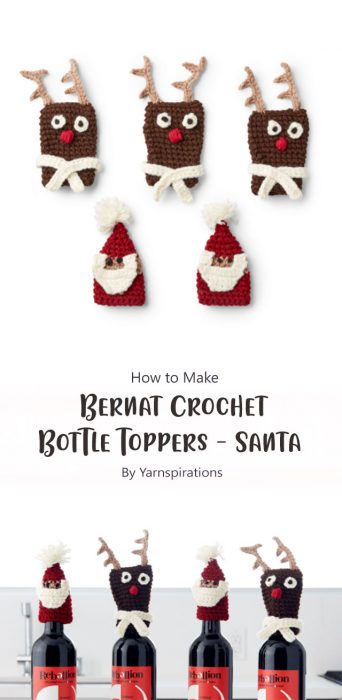 Bernat Crochet Bottle Toppers, Santa By Yarnspirations
