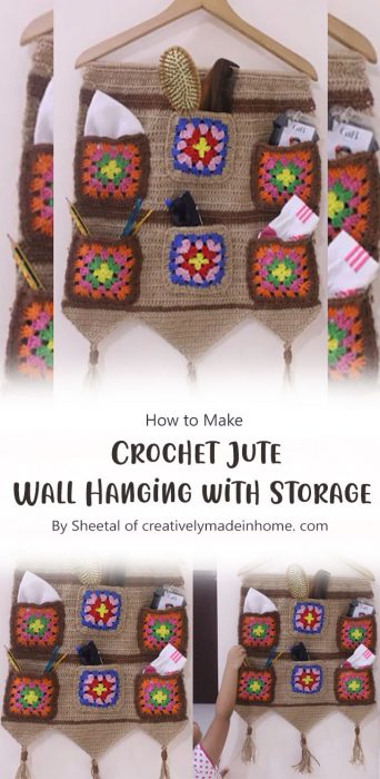How to crochet Jute Wall Hanging with Storage By Sheetal of creativelymadeinhome. com