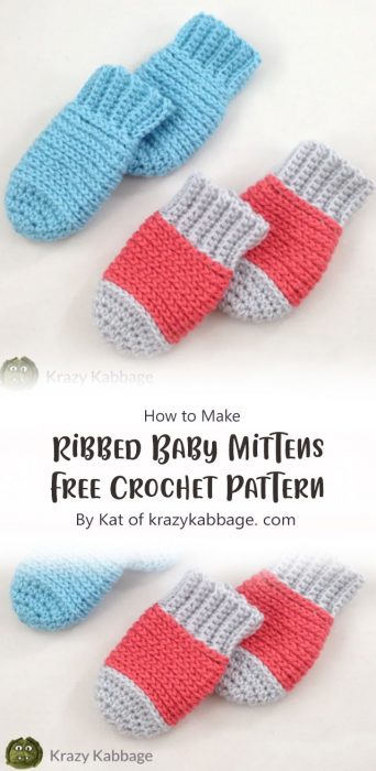 Ribbed Baby Mittens Free Crochet Pattern By Kat of krazykabbage. com