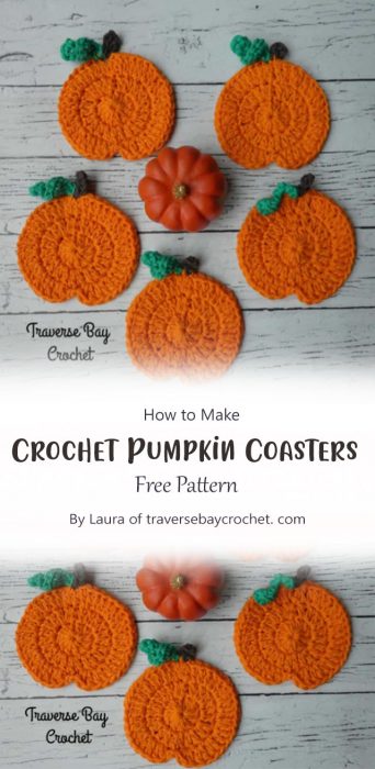 Crochet Pumpkin Coasters By Laura of traversebaycrochet. com