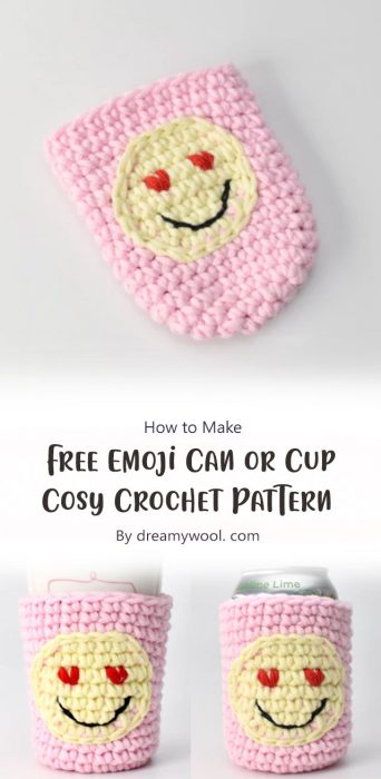 Free Emoji Can or Cup Cosy Crochet Pattern By dreamywool. com
