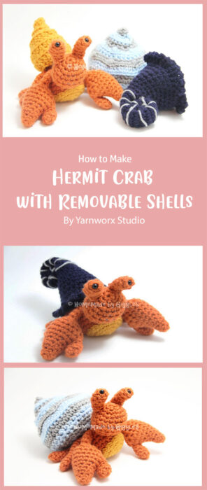 Hermit Crab with Removable Shells By Yarnworx Studio