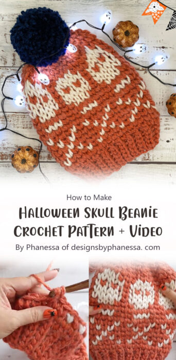 Crochet Halloween Skull Beanie Pattern + Video By Phanessa of designsbyphanessa. com