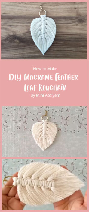 Macrame Feather Leaf Keychain By Mini Atölyem