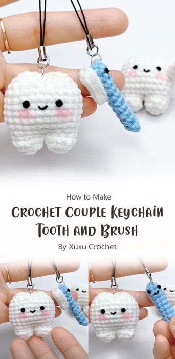 Crochet Couple Keychain Tooth and Brush By Xuxu Crochet