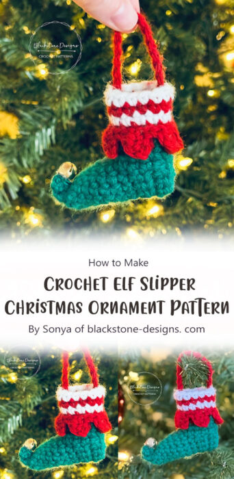 Elf Slipper Crochet Christmas Ornament Pattern By Sonya of blackstone-designs. com