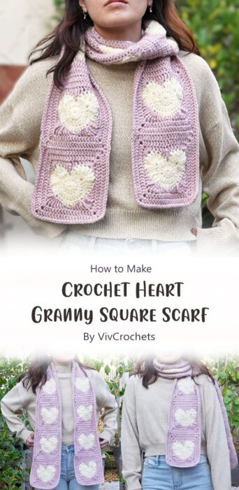 Crochet Heart Granny Square Scarf Tutorial By VivCrochets