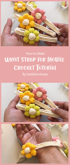 Crochet Wrist Strap for Mobile - Puff Flower Beginner Friendly Tutorial By bobblesnloops